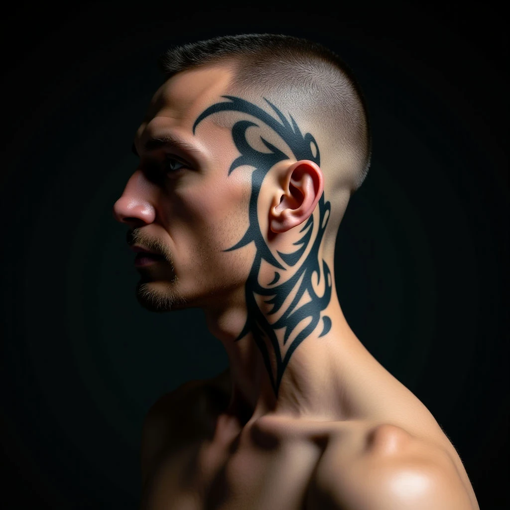 Subtle Strength: Minimalist Tribal Head Tattoos for Guys
