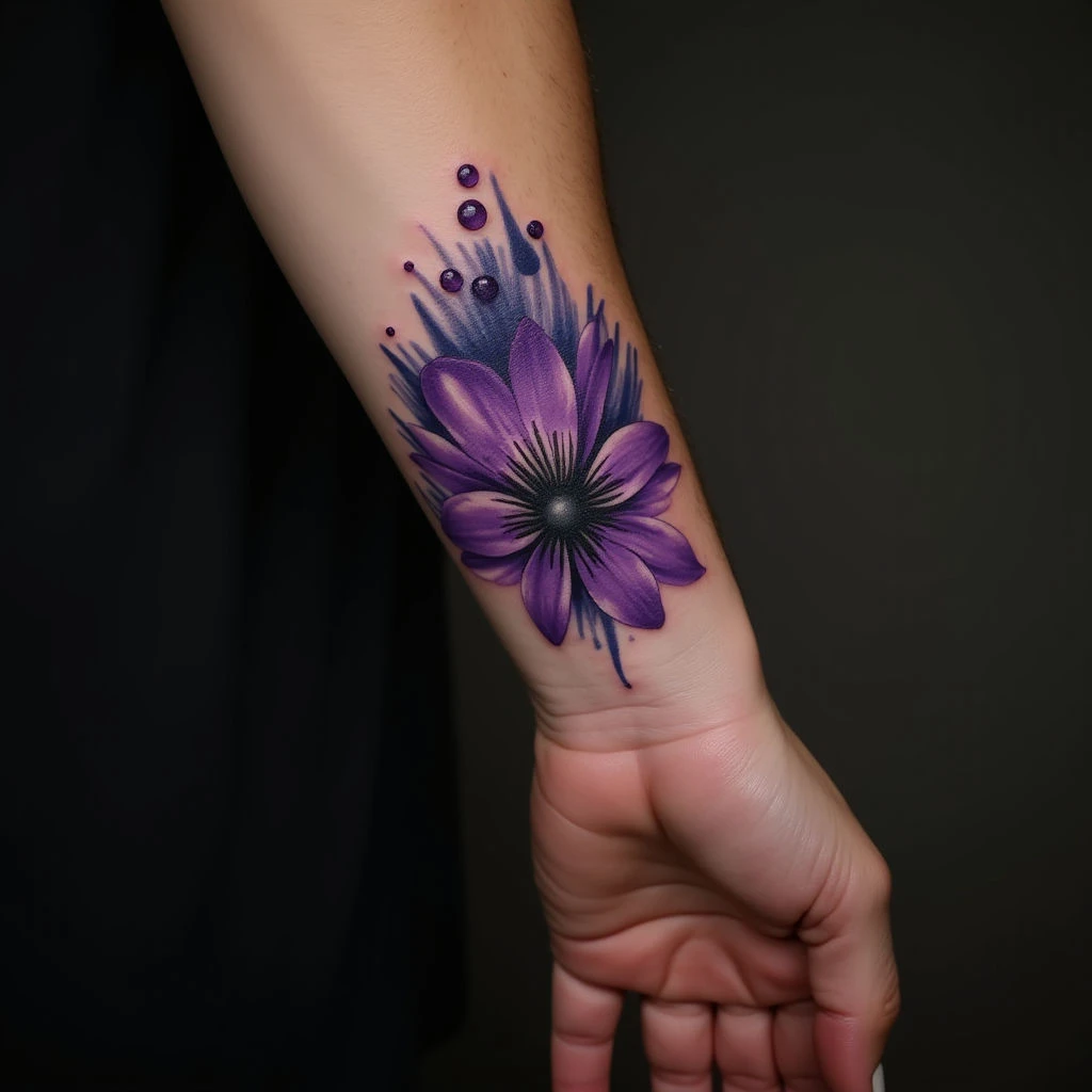 Violet Watercolor Head Tattoos for Men: Simple & Stunning