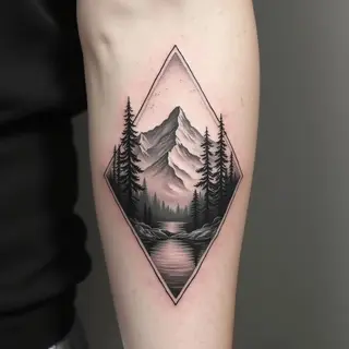 Geometric Mountainscape Tattoo Design