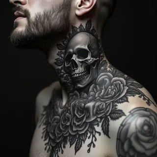 Name Cover-Up Tattoos for Guys on Neck: Dark and Macabre Designs