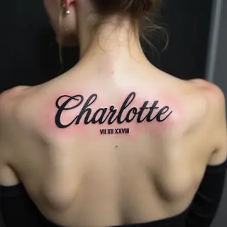 Elegant Script Name Tattoo with Roman Numerals