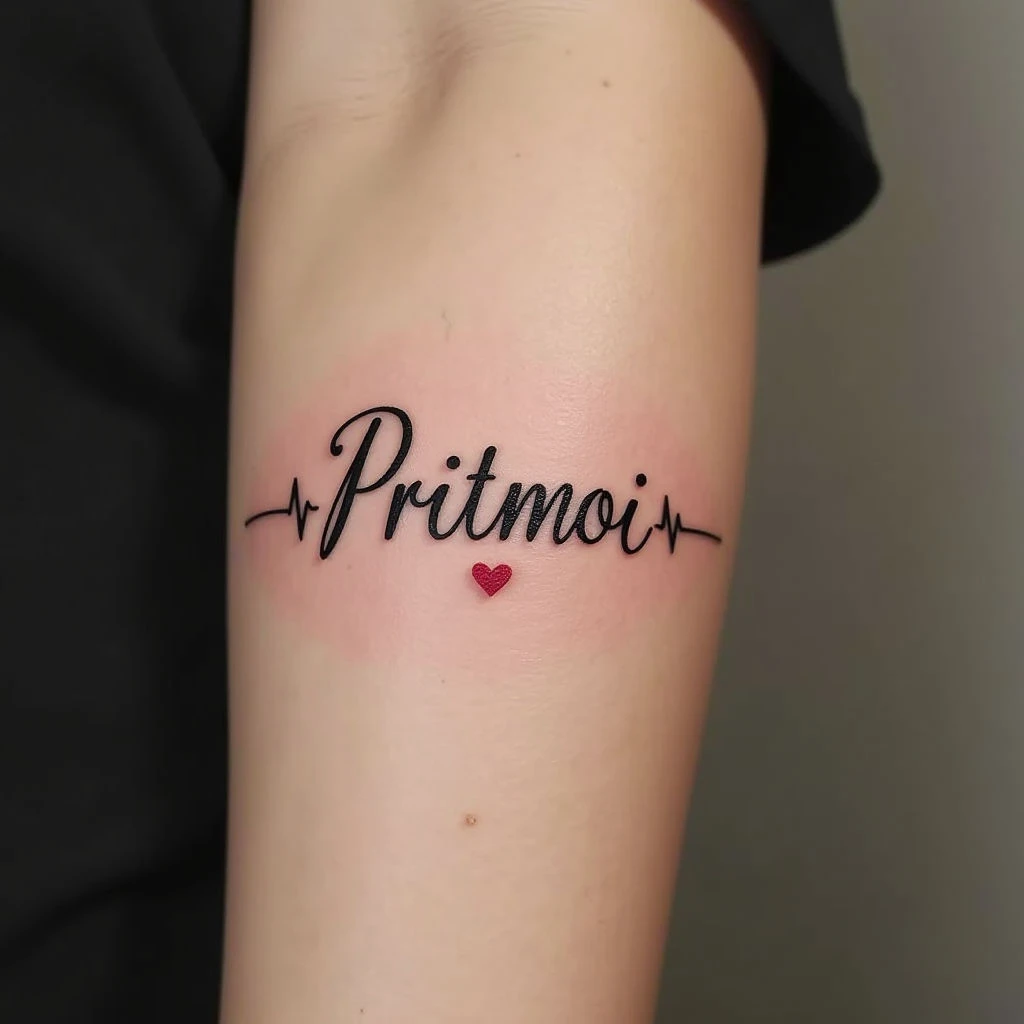 Heartbeat Name Tattoo Design
