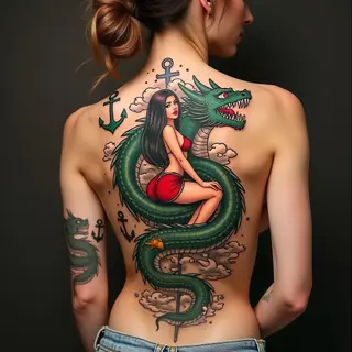 Vintage Nautical Pin-Up Tattoo on the Back