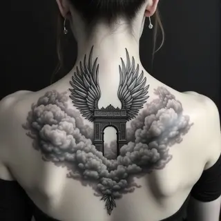 Gateway to the Heavens: A Surreal Neck Tattoo
