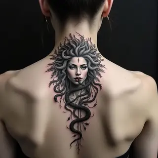 Intricate Medusa Tattoo on the Neck