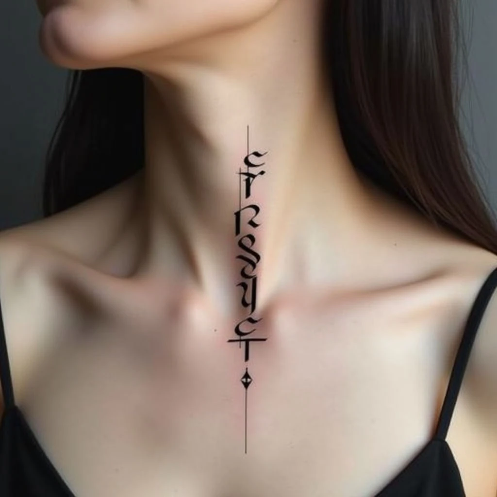 Minimalist Script Tattoo on the Neck