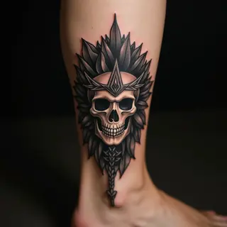 Delicate Neo-Traditional Ankle Tattoos in Black & Grey
