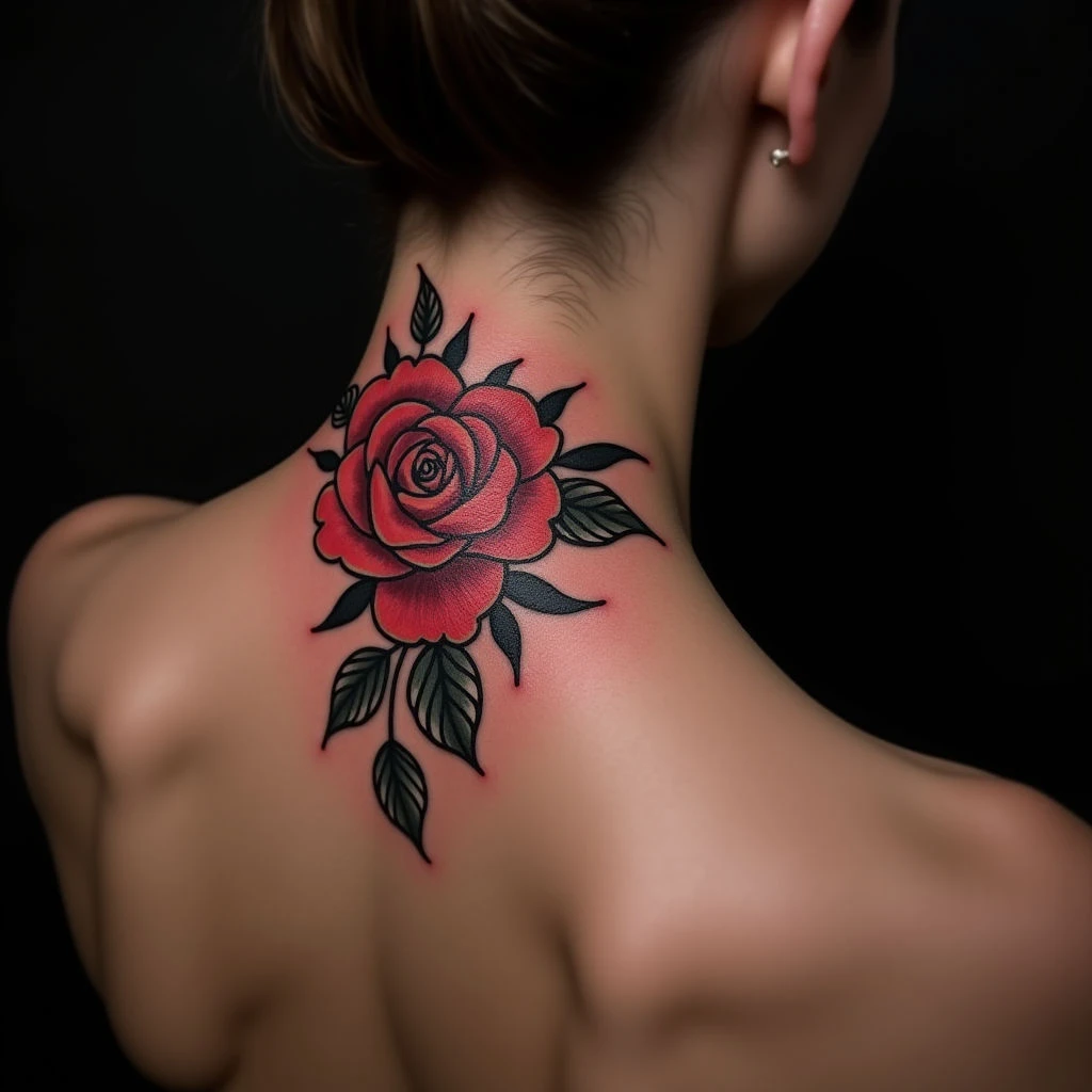 First Daughter Tattoo Ideas: Neo-Traditional Neck Designs