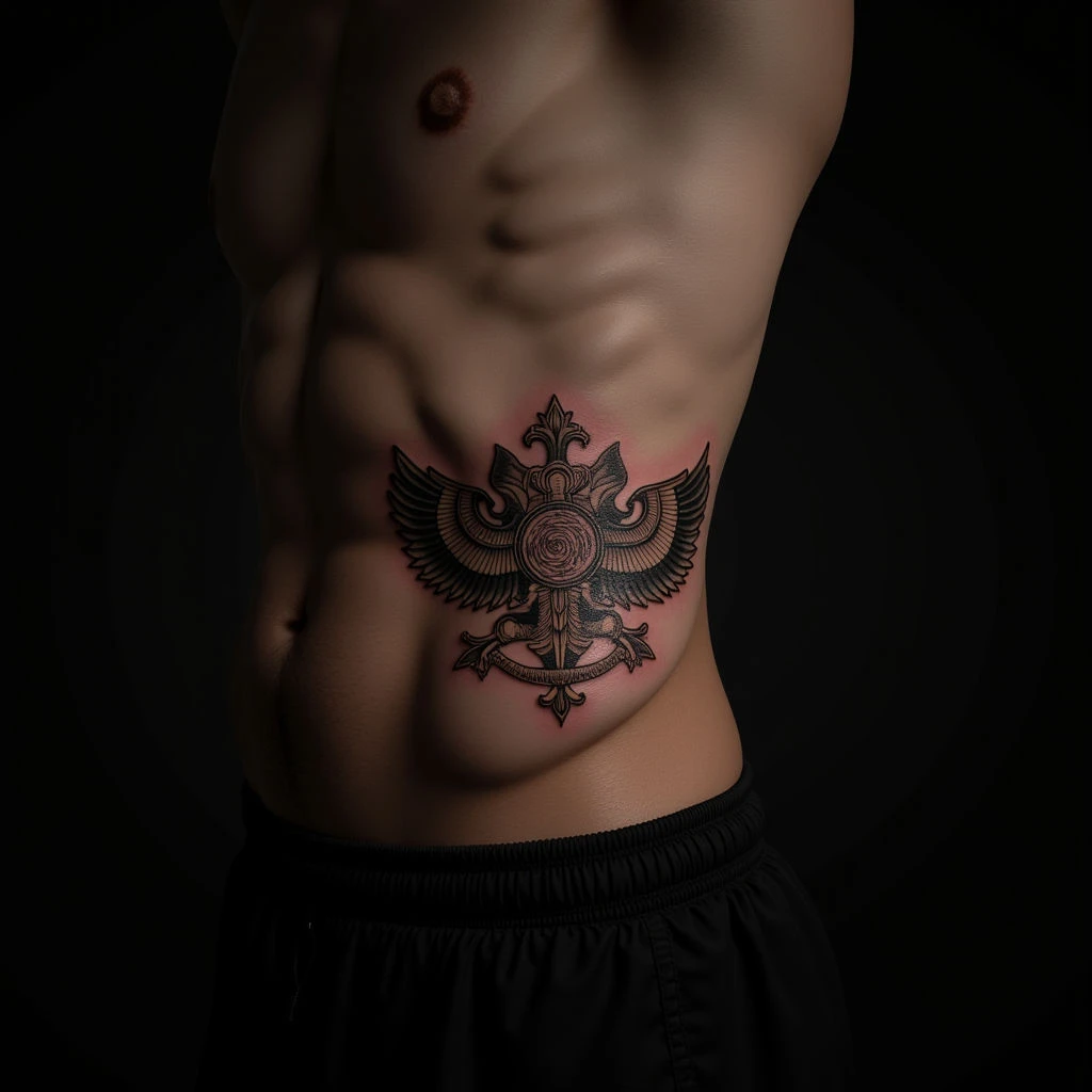 Neo-Traditional Gold Stomach Band Tattoo Ideas for Men