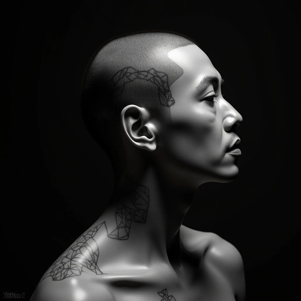 Neo Traditional Japanese Geometric Head Tattoo Design