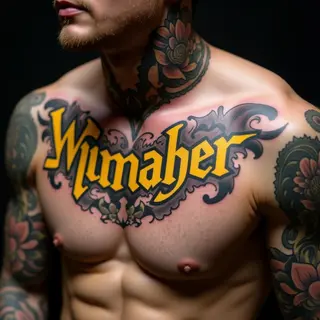 Neo-Traditional Ribcage Name Tattoos for Guys