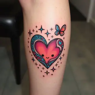 Whimsical Neo-Traditional Heart Tattoo Design