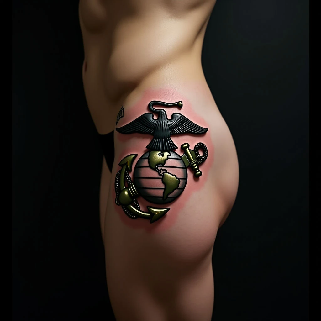 Green New School USMC Tattoos for the Hip: Meaning & Design Ideas