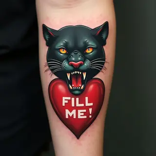 Roaring Panther and Heart: A Traditional Tattoo