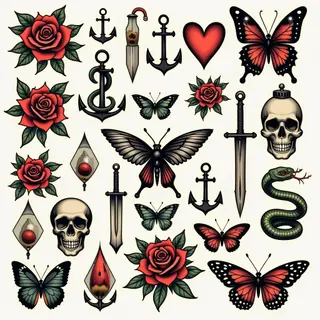 Classic Old School Tattoo Flash Sheet Collection