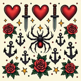 Old School Flash Sheet Tattoo Design