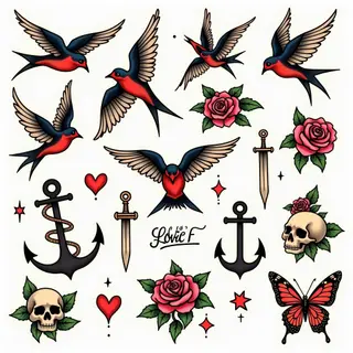 Classic Old School Tattoo Flash Sheet