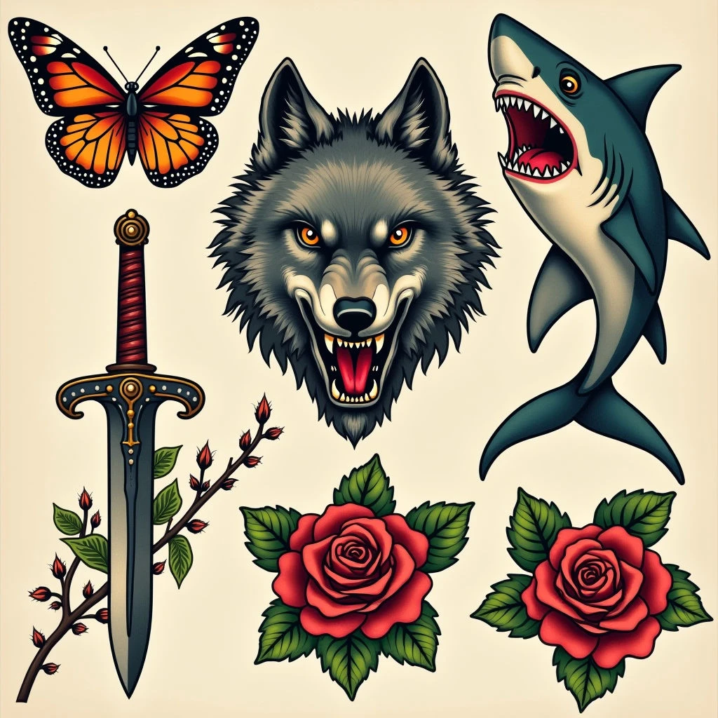 Classic Old School Flash Sheet Tattoo Design