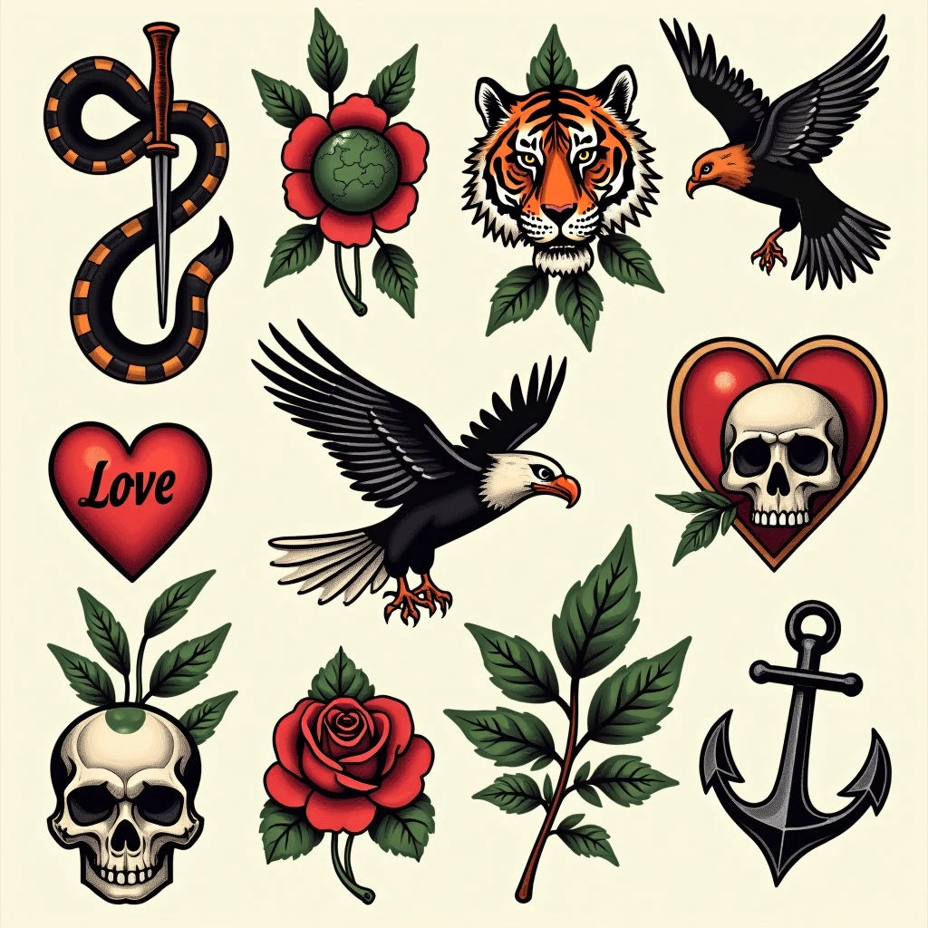 Classic Old School Tattoo Flash Sheet Collection