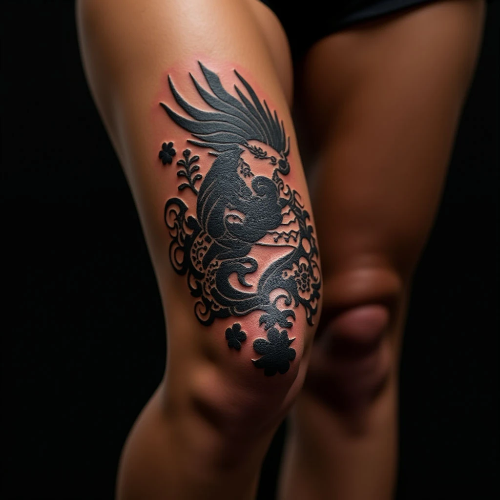 Meaningful Oriental Knee Tattoos for Ladies