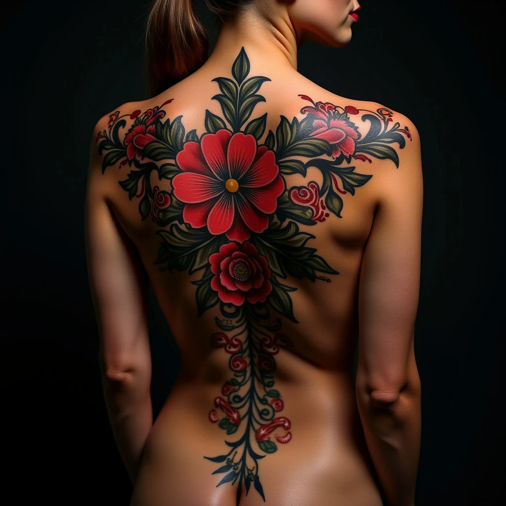 Magnificent Ornamental Back Tattoos for Girls with Meaning