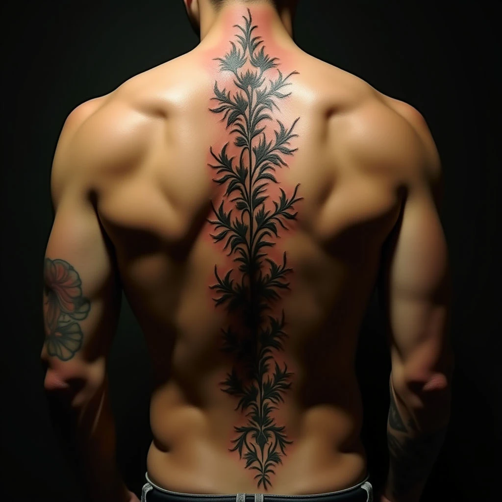 Powerful Ornamental Lettering Tattoos for Men on the Spine