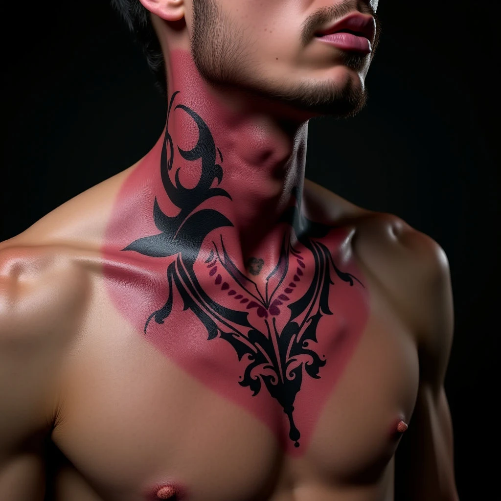Pink Ornamental Neck Tattoo Cover-Up Ideas for Men