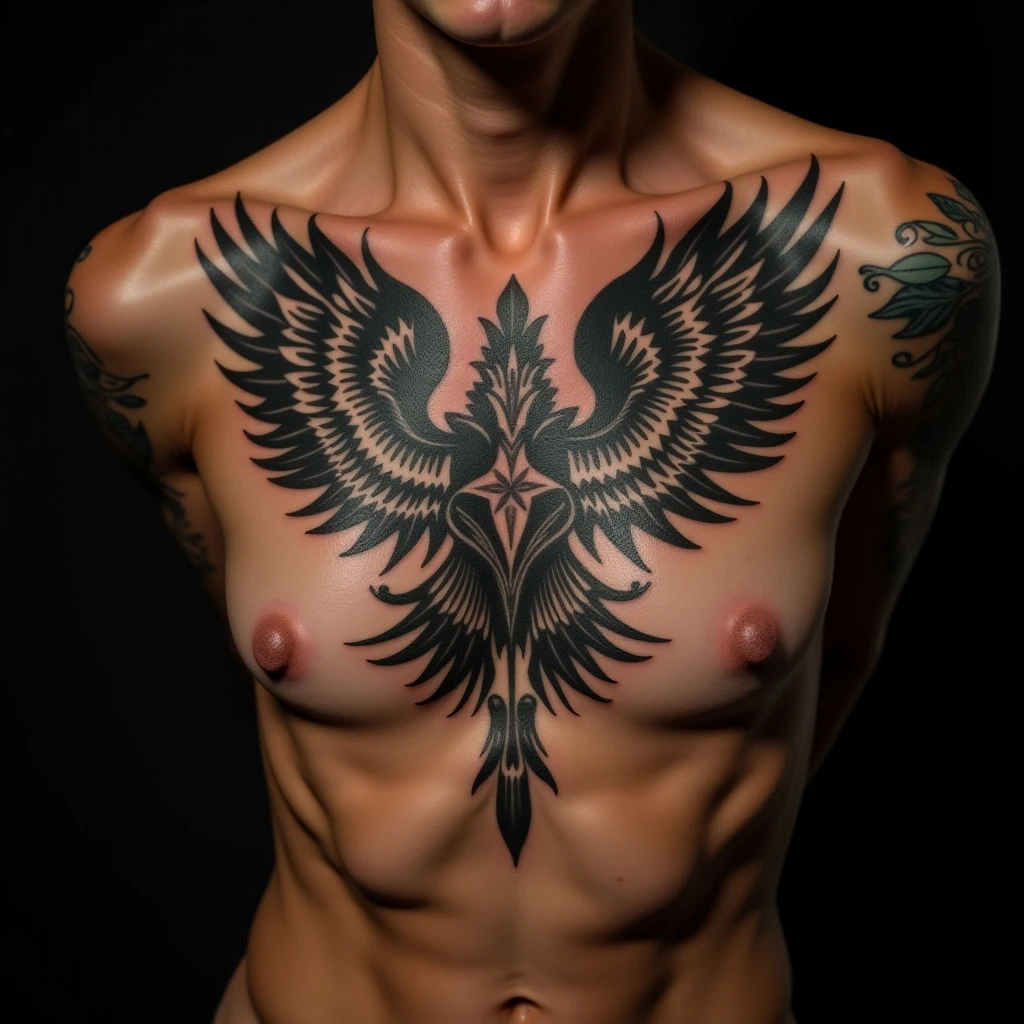 Elegant Ornamental Ribcage Tattoos for Family Names in Blue