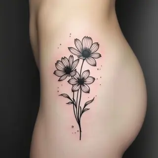 Delicate Floral Tattoo Design on the Hip