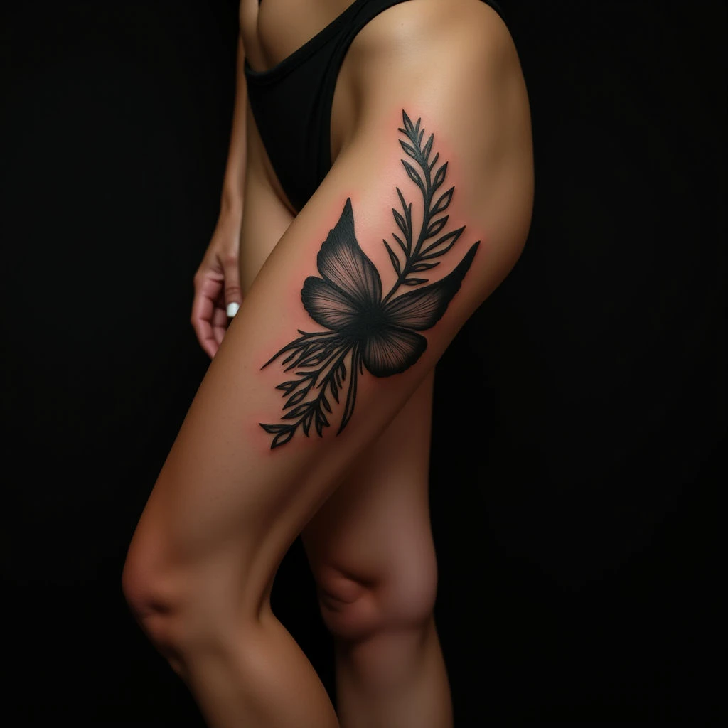 Stunning Black & Grey Portrait Tattoo on a Girl's Calf - Orange Accents