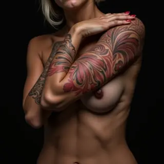 Abstract Forearm Tattoos for Women: Red & Brown Inspiration