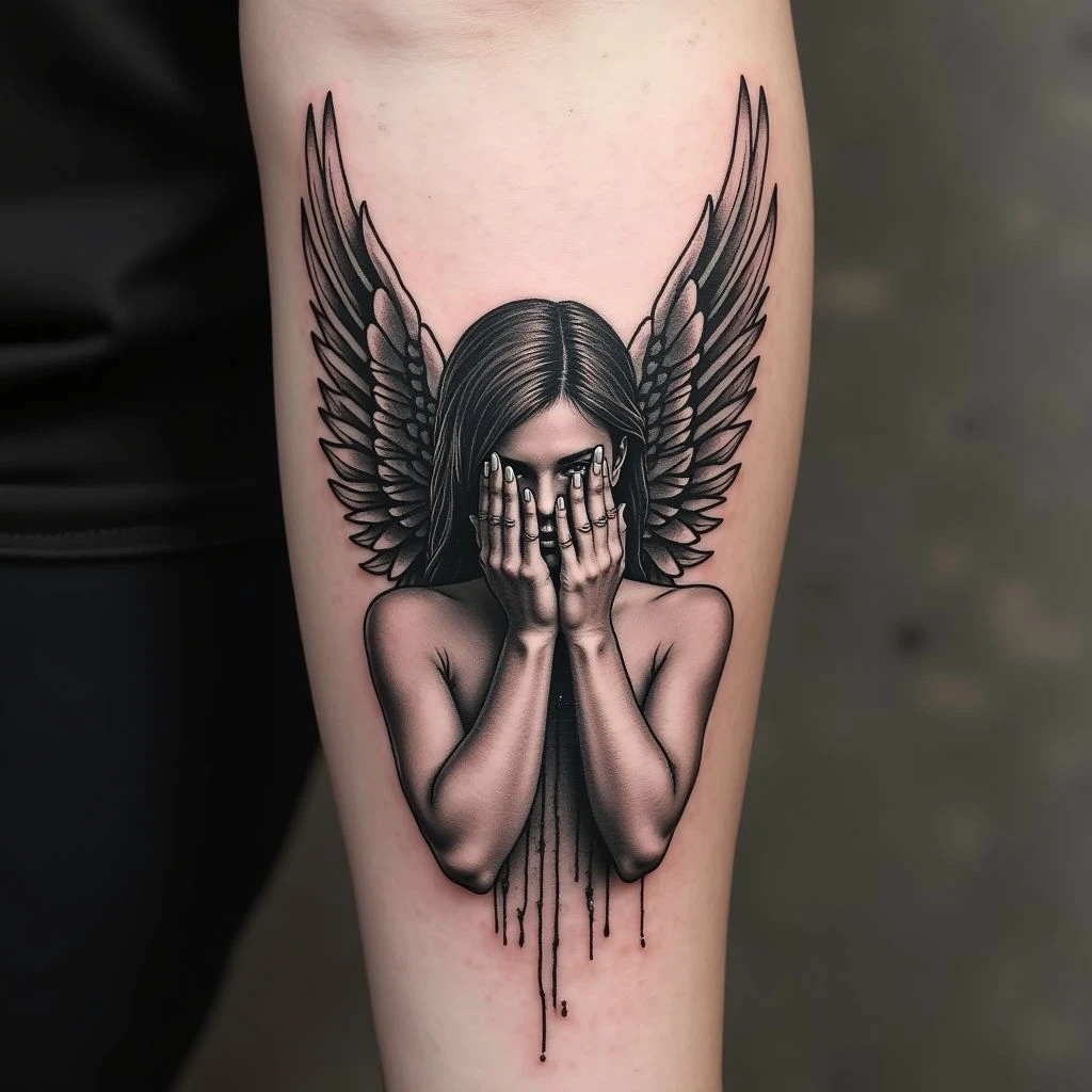 Detailed Realism Angel Hand Tattoo Design