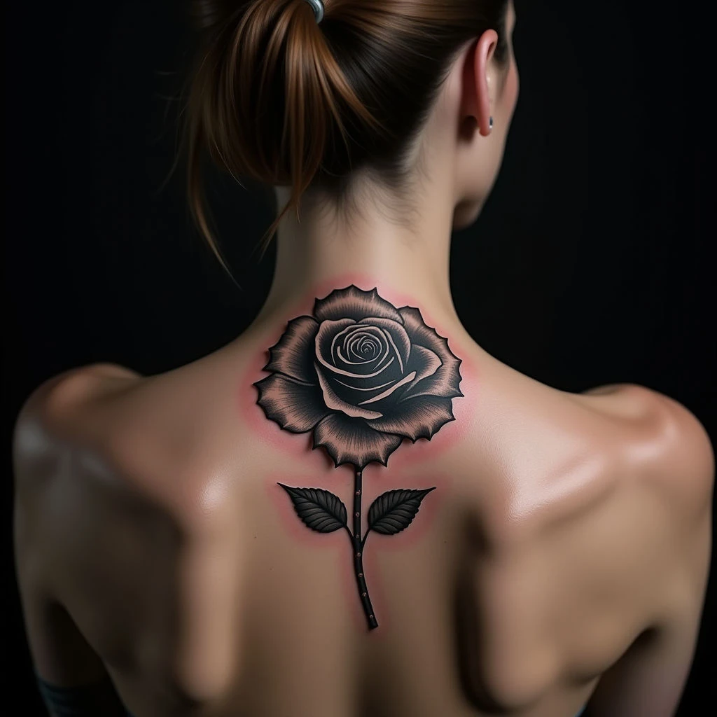 Unique Silver Rose Neck Tattoos for Women | Blackwork Realism