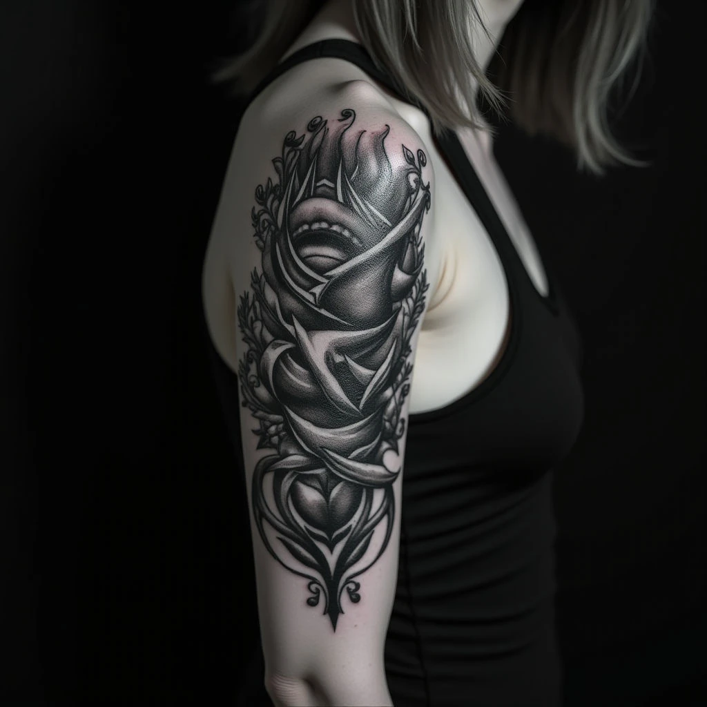 Dramatic Calligraphy Shoulder Sleeve Tattoo Ideas