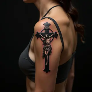 Serene Christian Sternum Tattoos for Women (Realism)