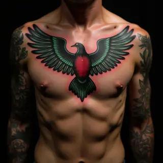 Epic Illustrative Sternum Tattoo: A World of Color & Detail