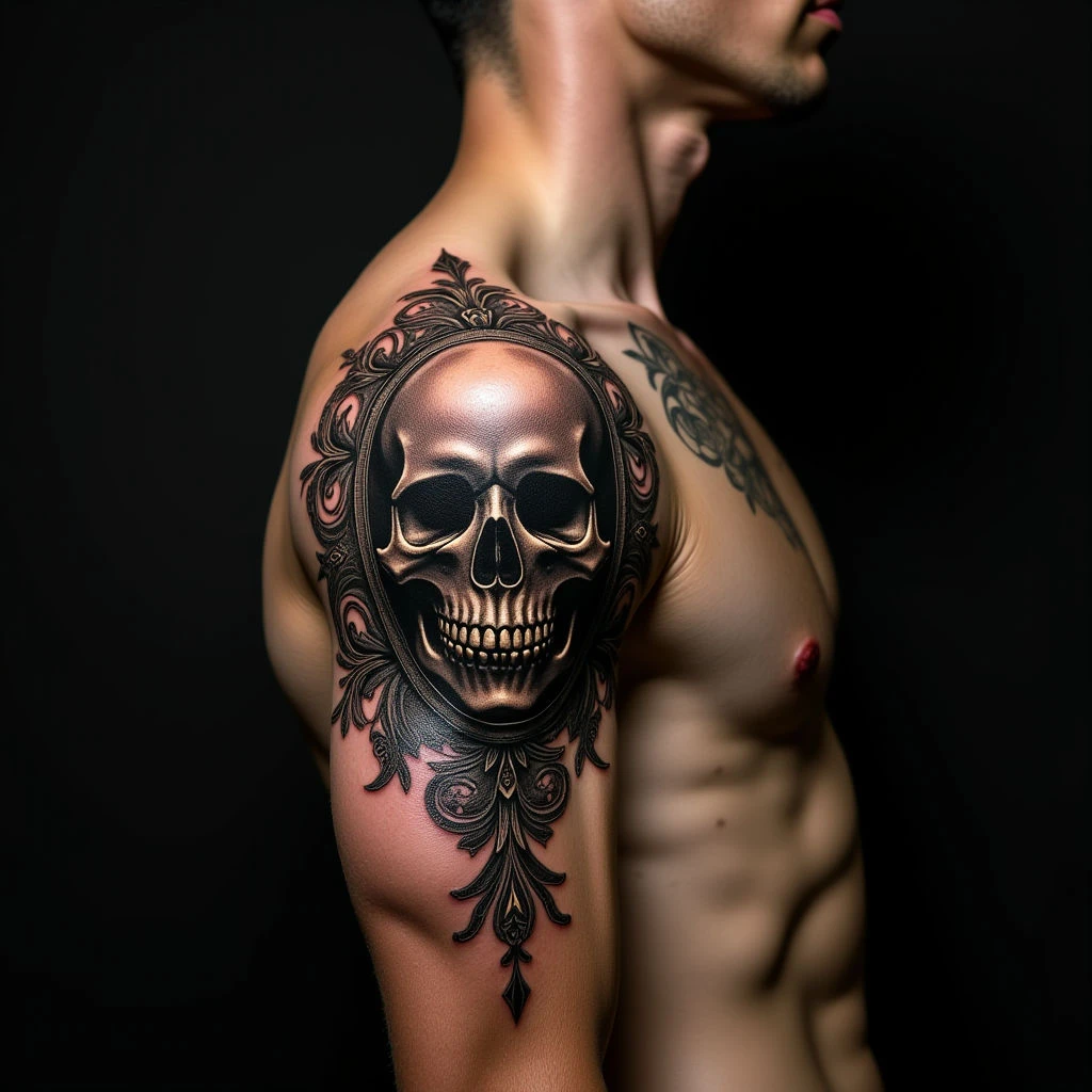 Luxurious Ornamental Collarbone Tattoos in Black and Gold
