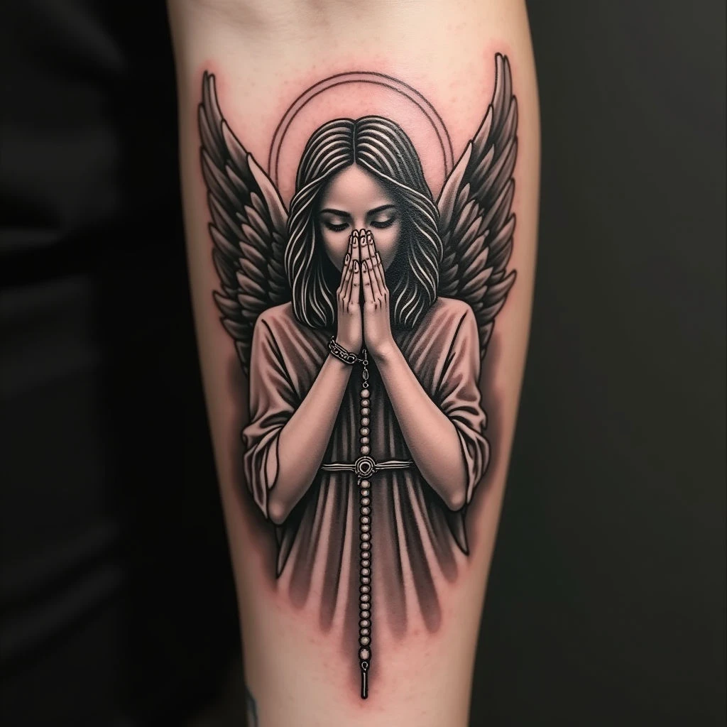 Rosary and Angelic Prayer Tattoo Design