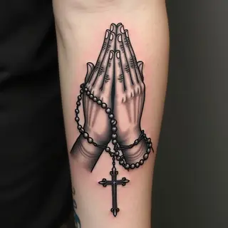 Praying Hands Rosary Tattoo Design
