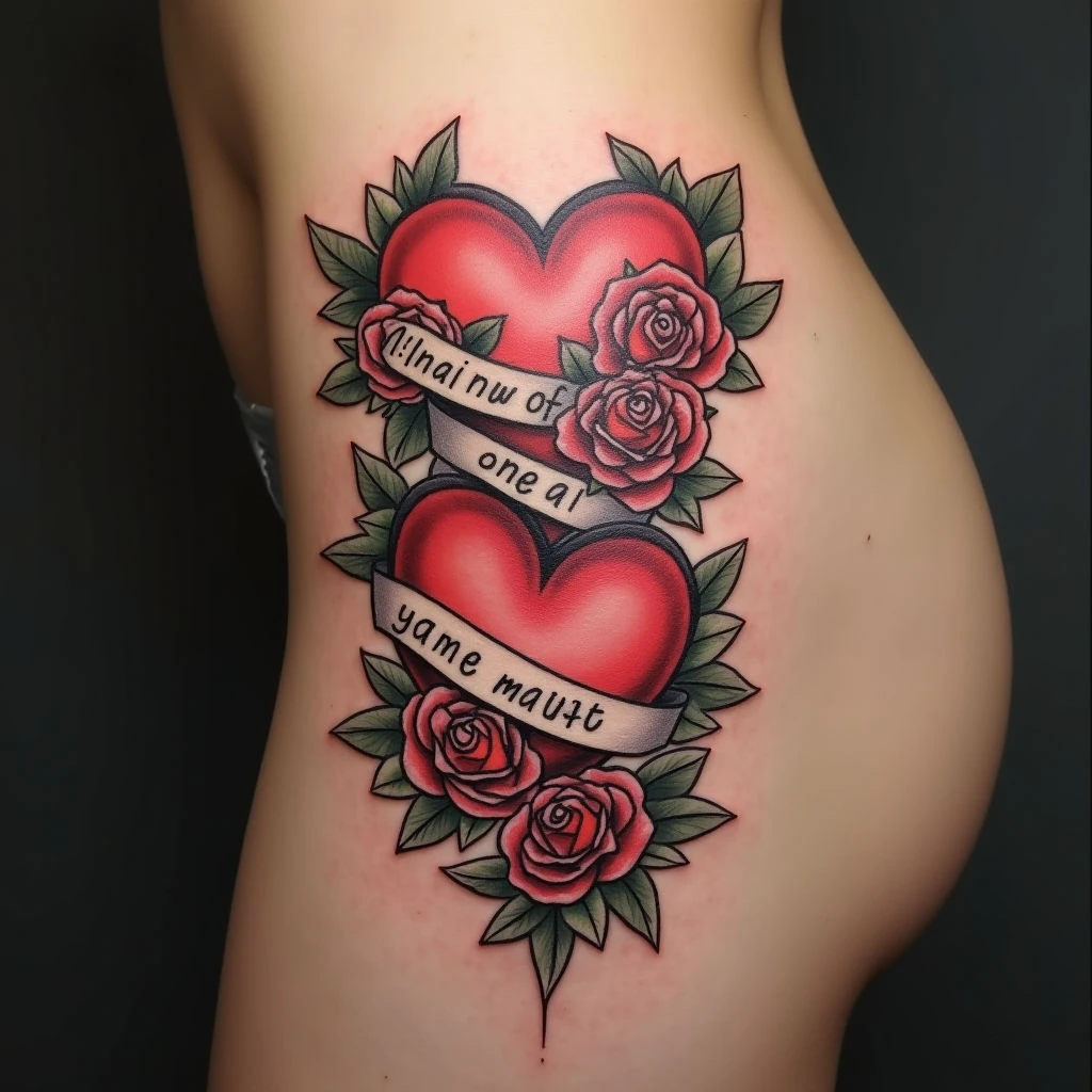 Illustrative Rose and Heart Tattoo Design