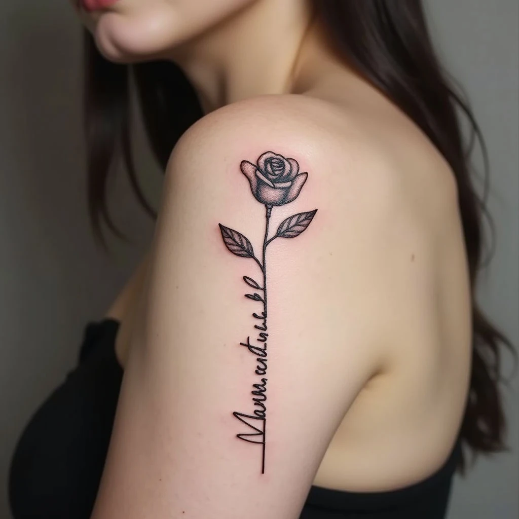 Delicate Rose and Script Tattoo Design