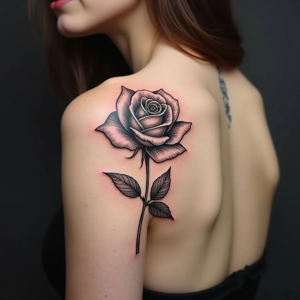 Illustrative Rose Tattoo on the Hand