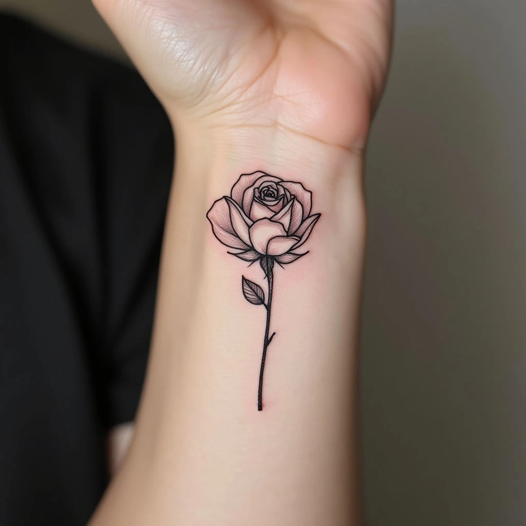 Delicate Rose: A Minimalist Wrist Tattoo