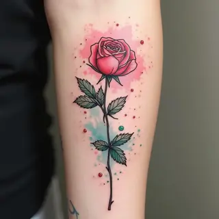 Watercolor Rose Tattoo on Upper Back
