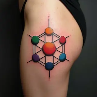 Vibrant Sacred Geometry Tattoo on Thigh