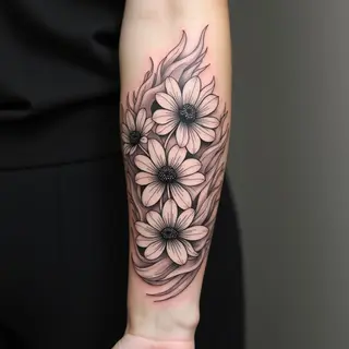 Elegant Japanese Floral Wave Tattoo Design