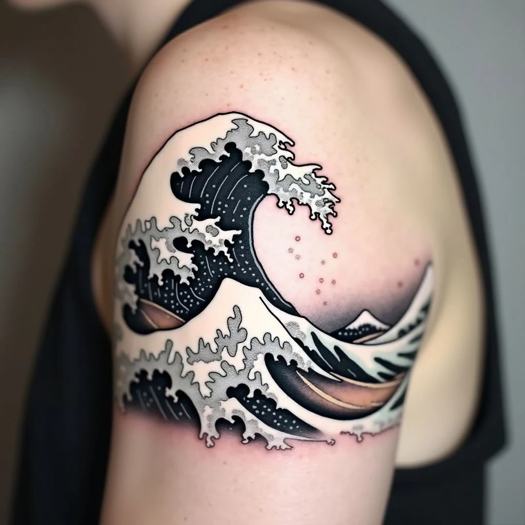 Ephemeral Japanese Wave Tattoo Design