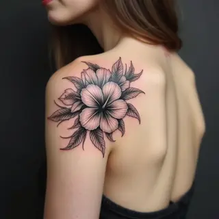 Hibiscus Bloom: A Shoulder Blade Tattoo of Delicate Strength