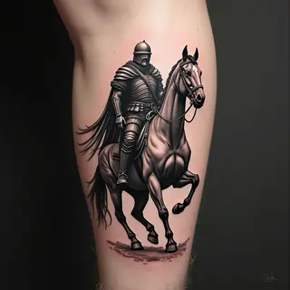 Epic Warrior on Horseback Shoulder Tattoo