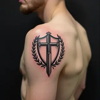 Illustrative Shield and Sword Tattoo Design Inspiration